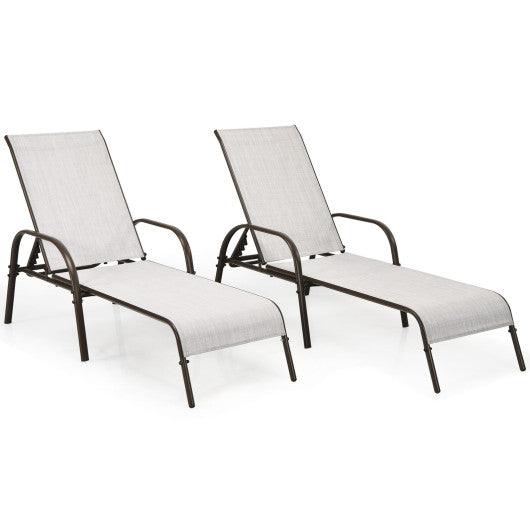 2 Pcs Outdoor Patio Lounge Chair Chaise Fabric with Adjustable Reclining Armrest-Gray at Set Shop and Smile