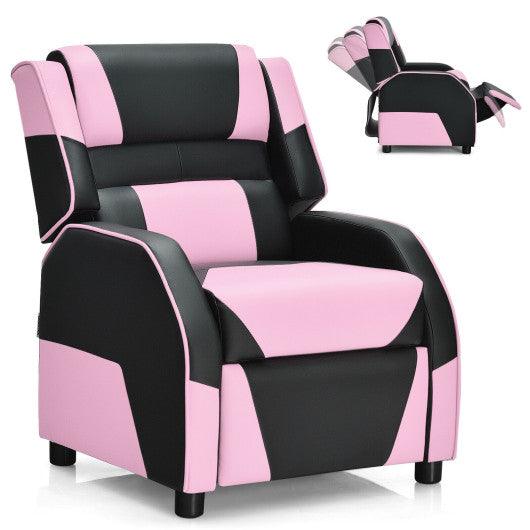Kids Youth PU Leather Gaming Sofa Recliner with Headrest and Footrest-Pink at Set Shop and Smile