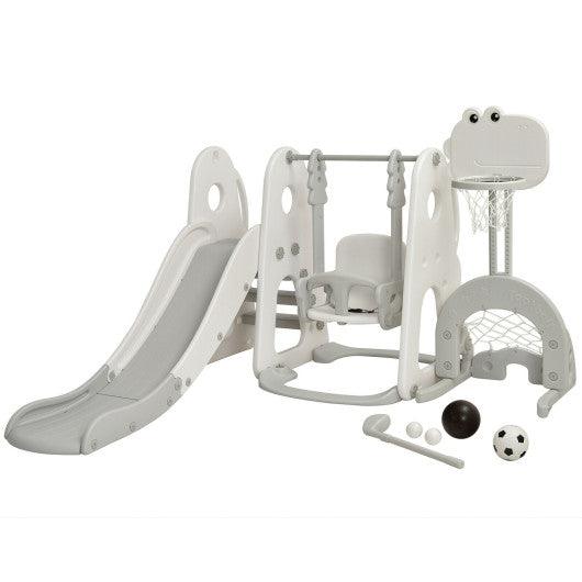 6 in 1 Toddler Slide and Swing Set with Ball Games-White at Set Shop and Smile