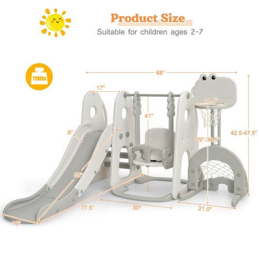 6 in 1 Toddler Slide and Swing Set with Ball Games-White at Set Shop and Smile