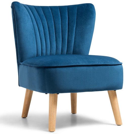 Modern Armless Velvet Accent Chair with Wood Legs-Blue at Set Shop and Smile