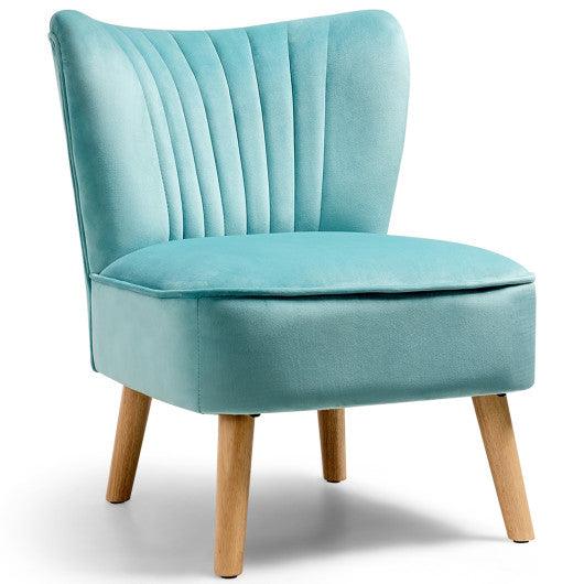 Modern Armless Velvet Accent Chair with Wood Legs-Green at Set Shop and Smile