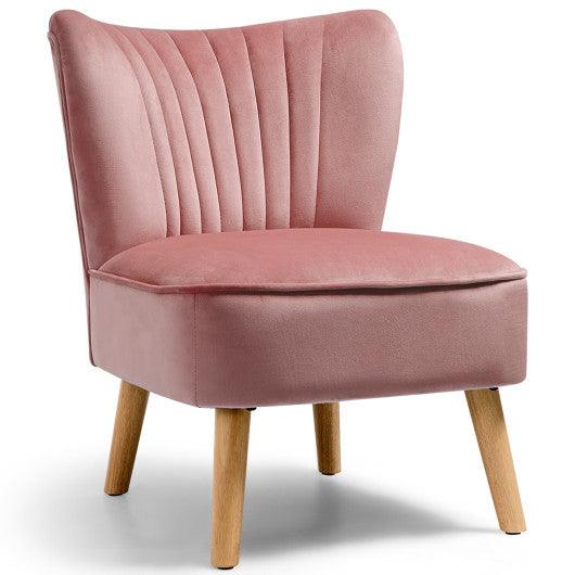 Modern Armless Velvet Accent Chair with Wood Legs-Pink at Set Shop and Smile