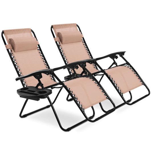 2 Pieces Folding Recliner Zero Gravity Lounge Chair - Beige at Set Shop and Smile