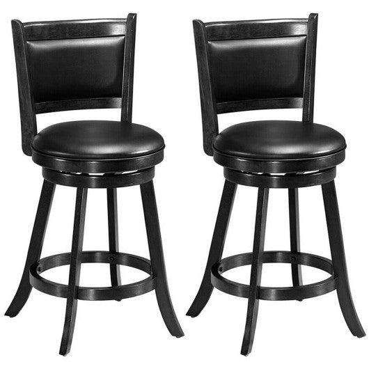 2 Pieces 24 Inches Swivel Counter Stool Dining Chair Upholstered Seat-Black at Set Shop and Smile