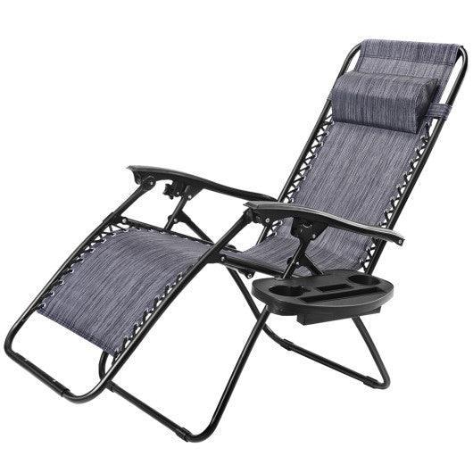 Outdoor Folding Zero Gravity Reclining Lounge Chair with Utility Tray-Gray at Set Shop and Smile