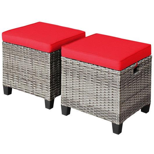2PCS Patio Rattan Wicker Ottoman Seat with Removable Cushions-Red at Set Shop and Smile