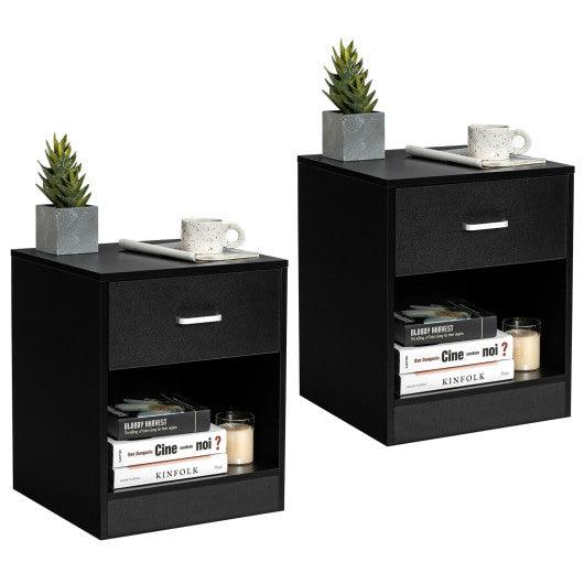 2 Pieces Nightstand with Storage Drawer and Cabinet-Black at Set Shop and Smile