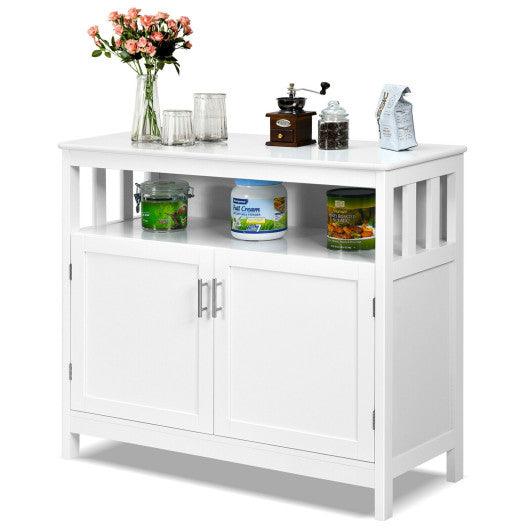 Kitchen Buffet Server Sideboard Storage Cabinet with 2 Doors and Shelf-White at Set Shop and Smile