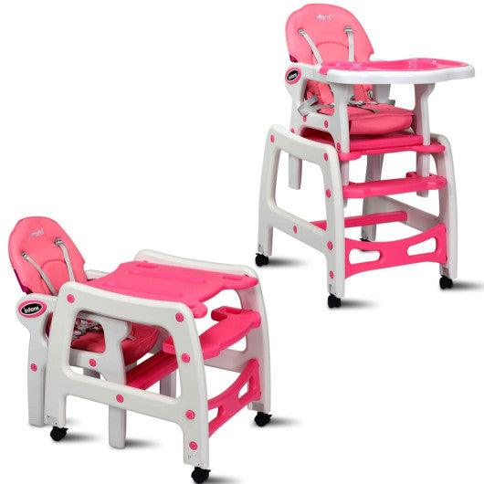 3-in-1 Baby High Chair with Lockable Universal Wheels-Pink at Set Shop and Smile