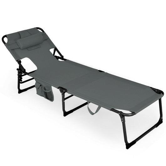 Folding Beach Lounge Chair with Pillow for Outdoor-Gray at Set Shop and Smile