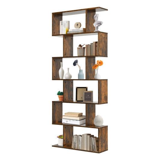 6 Tier S-Shaped Bookshelf Storage Display Bookcase Decor Z-Shelf -Coffee at Set Shop and Smile