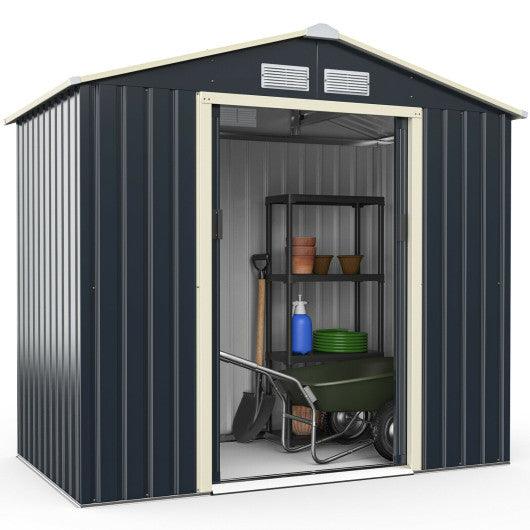 7 Feet X 4 Feet Metal Storage Shed with Sliding Double Lockable Doors-Gray at Set Shop and Smile