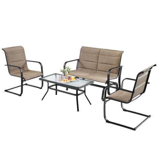 4 Pieces Outdoor Patio Furniture Set with Padded Glider Loveseat and Coffee Table-Brown at Set Shop and Smile