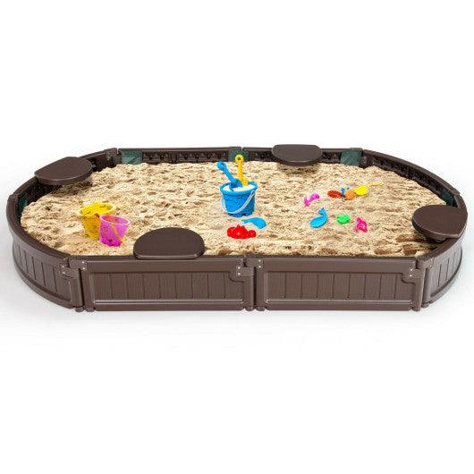 Sandbox with Built-in Corner Seat and Bottom Liner-Brown at Set Shop and Smile