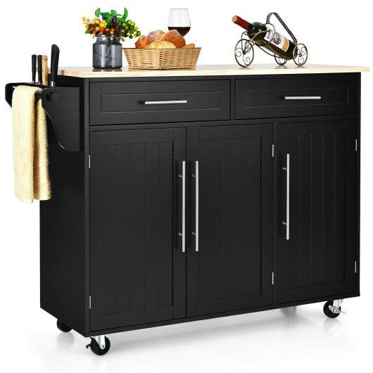 Kitchen Island Trolley Wood Top Rolling Storage Cabinet Cart with Knife Block-Black at Set Shop and Smile