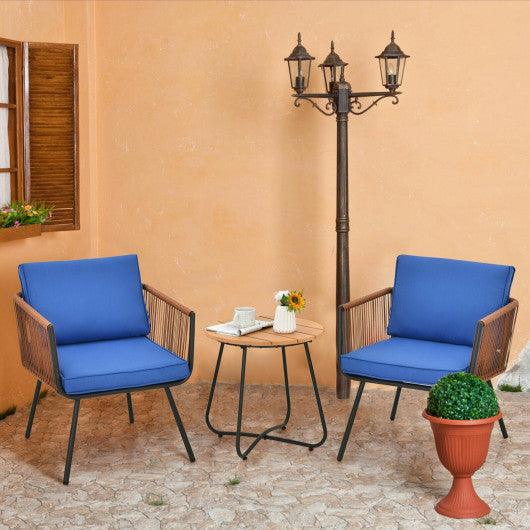 3 Pieces Patio Bistro Furniture Set with Armrest and Soft Cushions at Set Shop and Smile