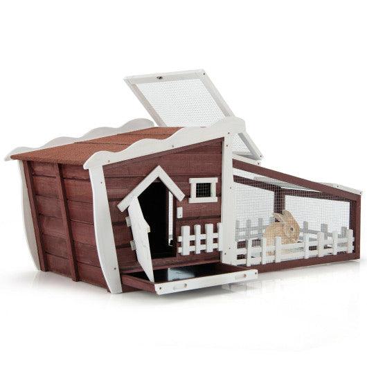 62 Inch Wooden Rabbit Hutch with Pull Out Tray-Red at Set Shop and Smile