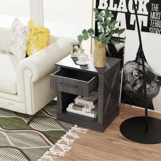 Compact Nightstand with Drawer and Shelf-Black at Set Shop and Smile