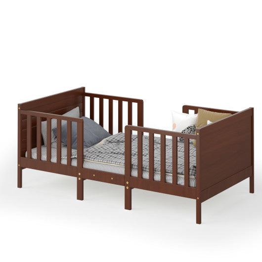 2-in-1 Convertible Kids Wooden Bedroom Furniture with Guardrails-Brown at Set Shop and Smile