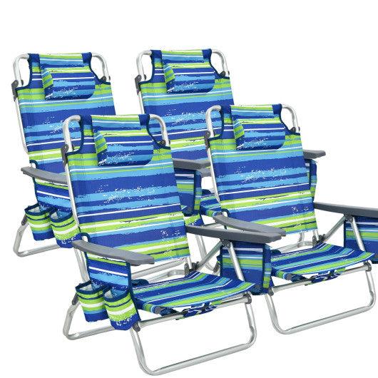 4-Pack 5-Position Outdoor Folding Backpack Beach Reclining Chair with Pillow-Blue at Set Shop and Smile