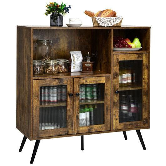 Buffet Kitchen Storage Cupboard with Glass Door and Adjustable Shelves-Rustic Brown at Set Shop and Smile