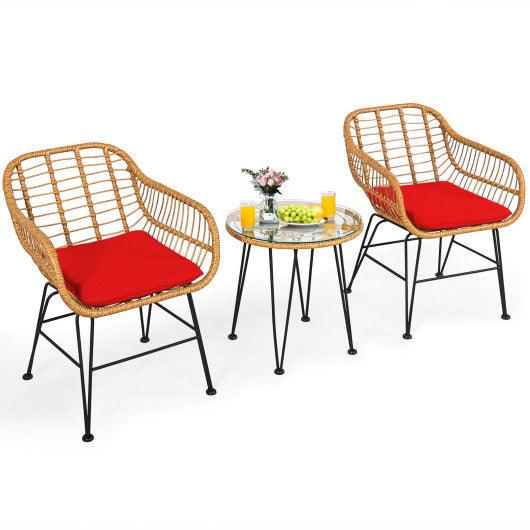 3 Pieces Rattan Furniture Set with Cushioned Chair Table-Red at Set Shop and Smile