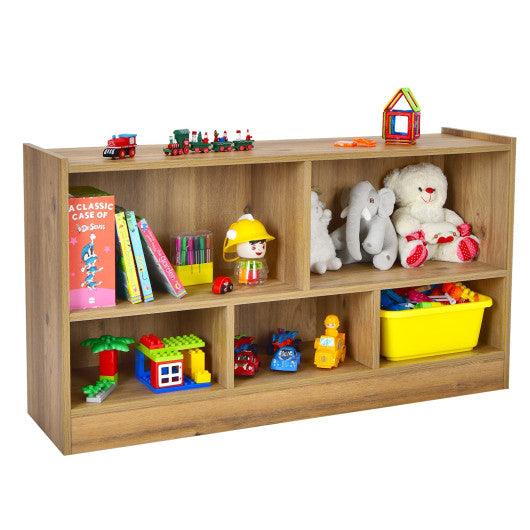 Kids 2-Shelf Bookcase 5-Cube Wood Toy Storage Cabinet Organizer-Natural at Set Shop and Smile