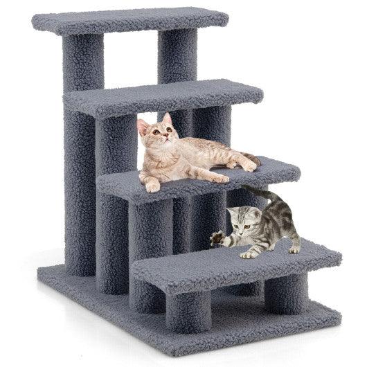24 Inch 4-Step Pet Stairs Carpeted Ladder Ramp Scratching Post Cat Tree Climber-Gray at Set Shop and Smile
