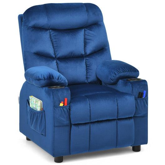 Kids PU Leather/Velvet Fabric Kids Recliner Chair with Cup Holders-Light Blue at Set Shop and Smile