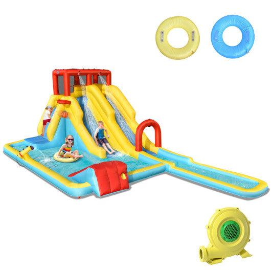 Inflatable Dual Slide Water Park Climbing Bouncer with 735W Air Blower at Set Shop and Smile