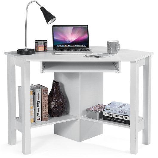 Wooden Study Computer Corner Desk with Drawer-White at Set Shop and Smile