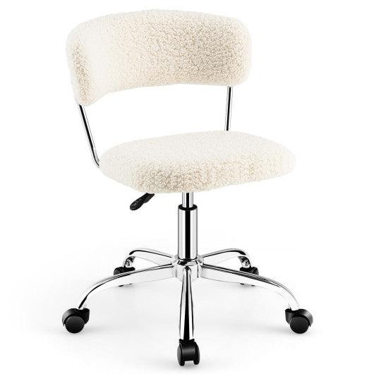 Computer Desk Chair Adjustable Sherpa Office Chair Swivel Vanity Chair-White at Set Shop and Smile