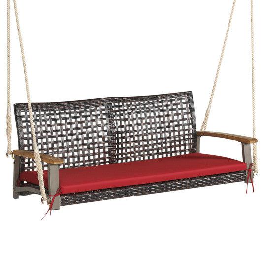 2-Person Rattan Hanging Porch Swing Chair-Red at Set Shop and Smile