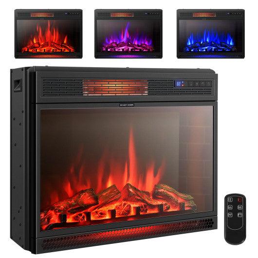 28 Inch Electric Freestanding and Recessed Fireplace with Remote at Set Shop and Smile