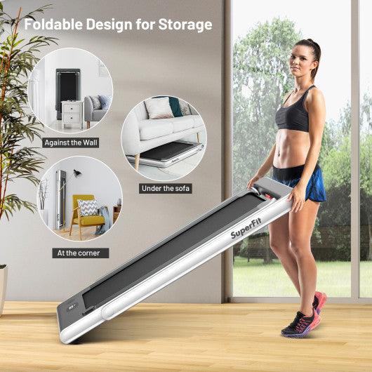 2-in-1 Electric Motorized Health and Fitness Folding Treadmill with Dual Display and Speaker-White at Set Shop and Smile