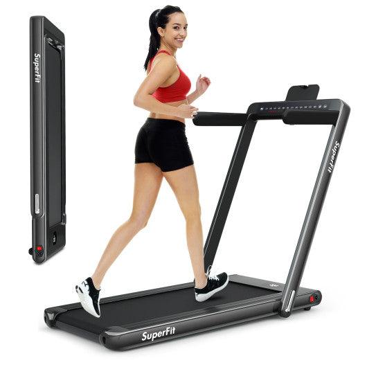 2-in-1 Electric Motorized Folding Treadmill with Dual Display-Black at Set Shop and Smile