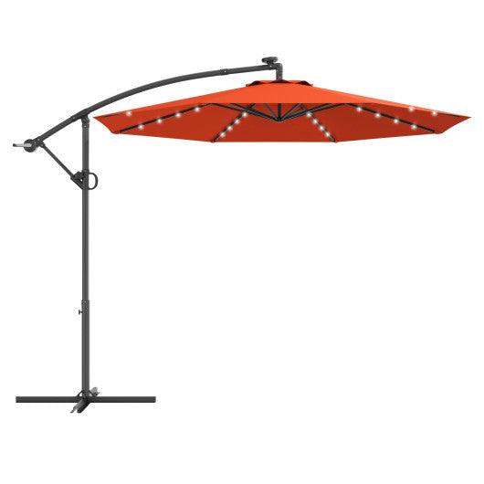 10 ft 360° Rotation Solar Powered LED Patio Offset Umbrella without Weight Base-Orange at Set Shop and Smile