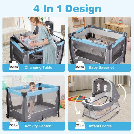 4-in-1 Convertible Portable Baby Play yard with Toys and Music Player-Blue at Set Shop and Smile