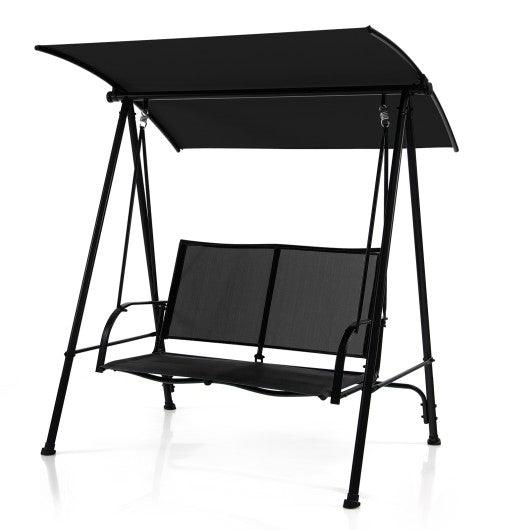2-Seat Outdoor Canopy Swing with Comfortable Fabric Seat and Heavy-duty Metal Frame-Black at Set Shop and Smile