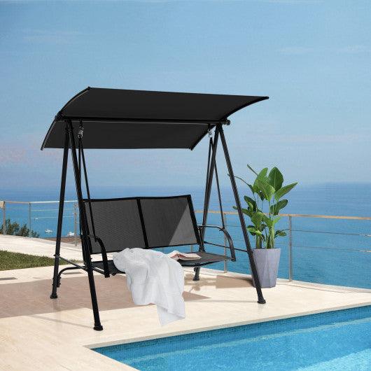 2-Seat Outdoor Canopy Swing with Comfortable Fabric Seat and Heavy-duty Metal Frame-Black at Set Shop and Smile