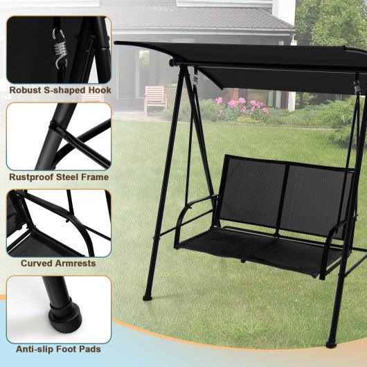 2-Seat Outdoor Canopy Swing with Comfortable Fabric Seat and Heavy-duty Metal Frame-Black at Set Shop and Smile