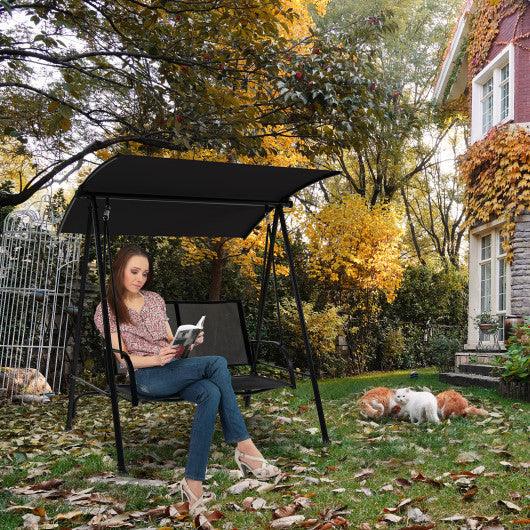 2-Seat Outdoor Canopy Swing with Comfortable Fabric Seat and Heavy-duty Metal Frame-Black at Set Shop and Smile