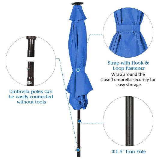 9 Feet Solar LED Lighted Patio Market Umbrella Tilt Adjustment Crank Lift-Blue at Set Shop and Smile
