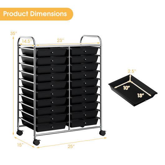 20 Drawers Storage Rolling Cart Studio Organizer-Black at Set Shop and Smile