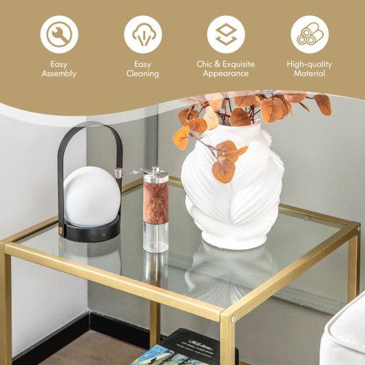 22 Inch 2-Tier Square Sofa Side Table with Tempered Glass Tabletop-Golden at Set Shop and Smile
