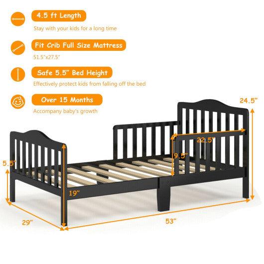 Classic Design Kids Wood Toddler Bed Frame with Two Side Safety Guardrails-Black at Set Shop and Smile