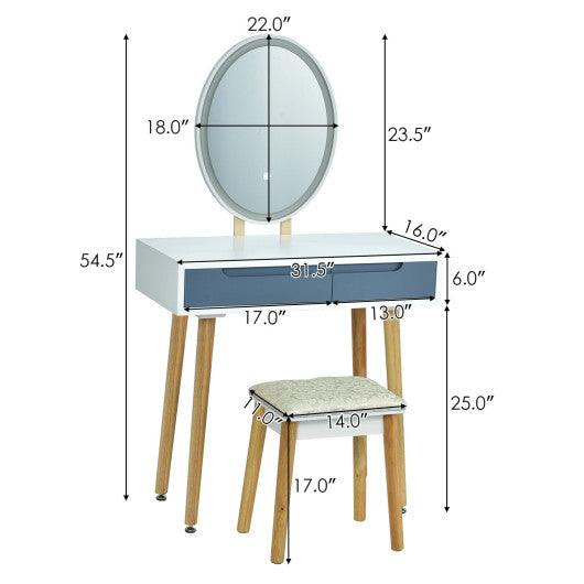 Touch Screen Vanity Makeup Table Stool Set with Lighted Mirror-Gray at Set Shop and Smile