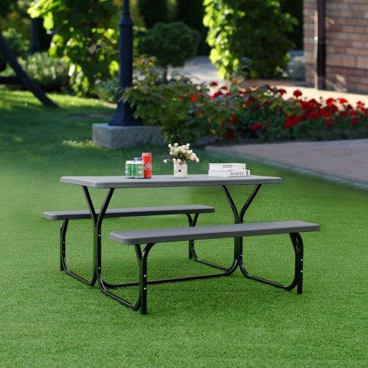 HDPE Outdoor Picnic Table Bench Set with Metal Base-Black at Set Shop and Smile