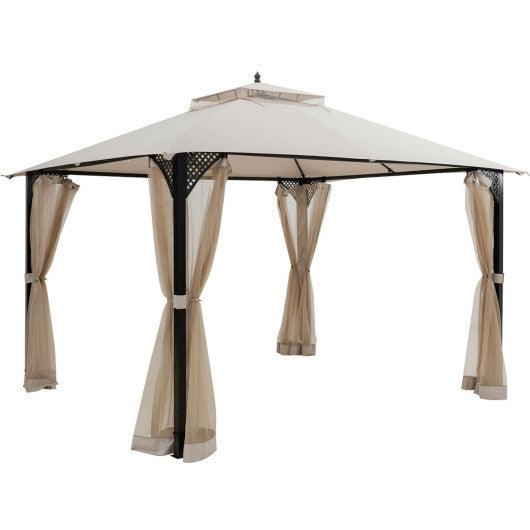12’ x 10’Outdoor Double Top Patio Gazebo-Beige at Set Shop and Smile